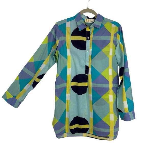 Boo Gemes Uni Shirt Women Size Large Colorful Artsy Pattern Cotton Popover Tunic - Picture 1 of 8